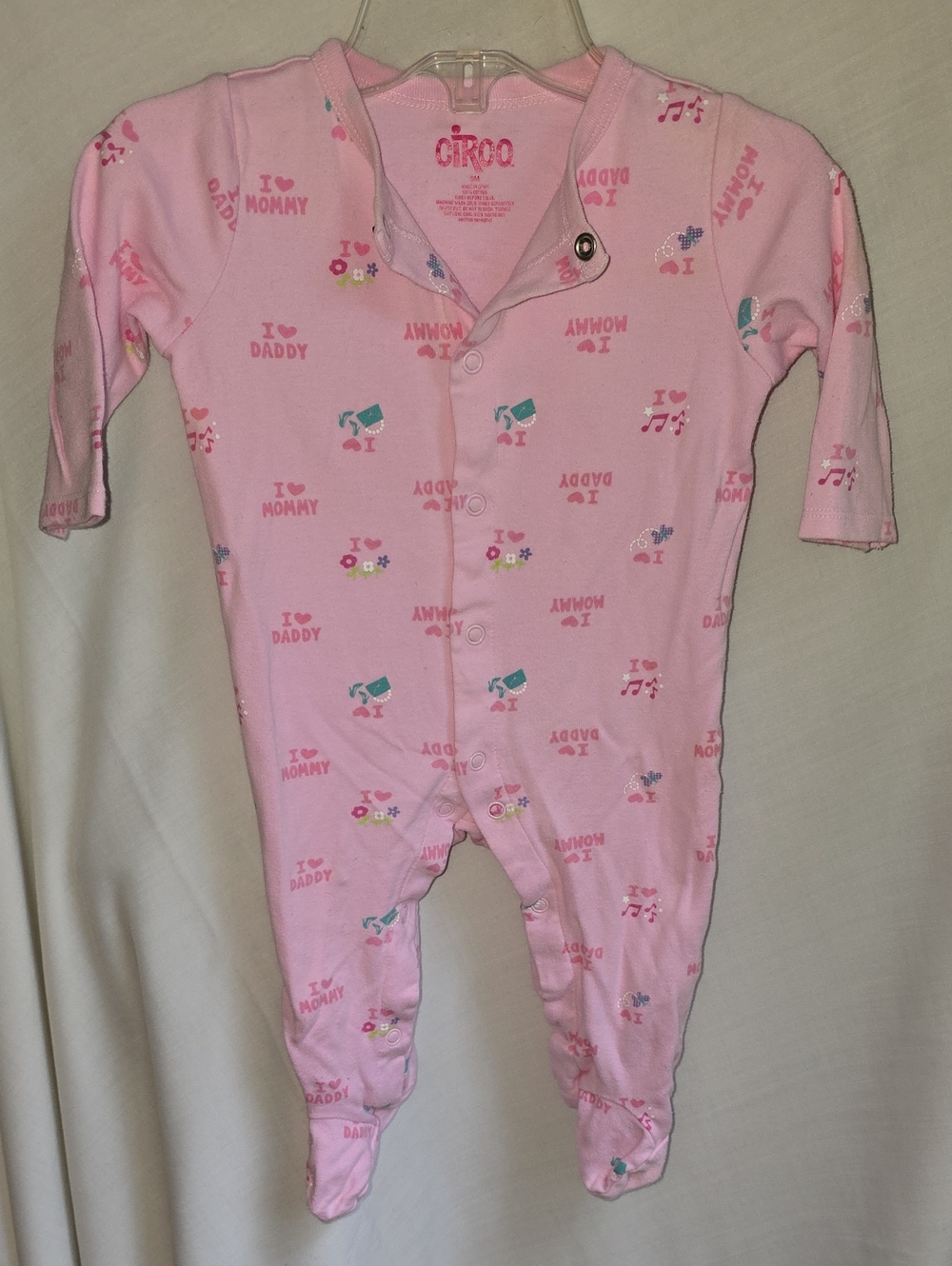 Circo Pink Footed Baby One-Piece with Love Prints Vintage